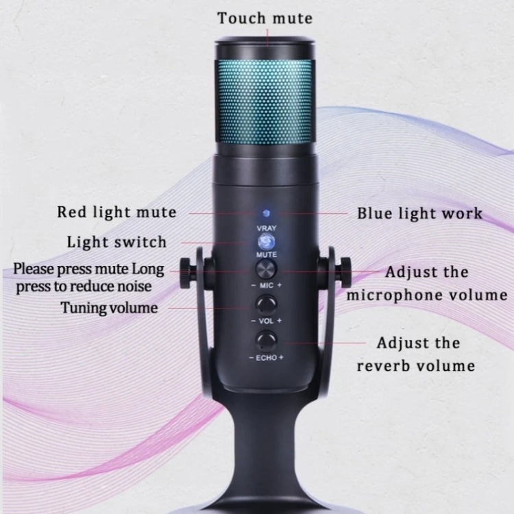 JMARY MC-PW9 USB Cable Microphone Voice Recording Tool RGB Light - Microphone by Jmary | Online Shopping UK | buy2fix