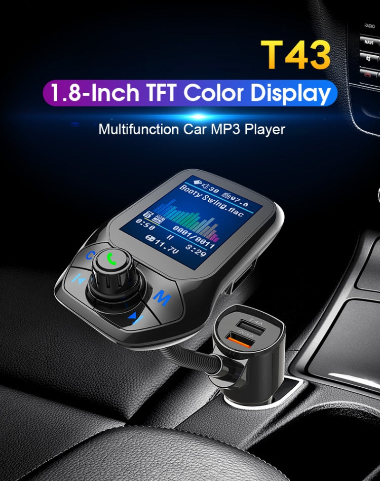 T43 Car Bluetooth Mp3 Multi-function Large Color Screen QC3.0 Bluetooth Car Charge Lossless Car Bluetooth Player - Bluetooth Car Kits by buy2fix | Online Shopping UK | buy2fix