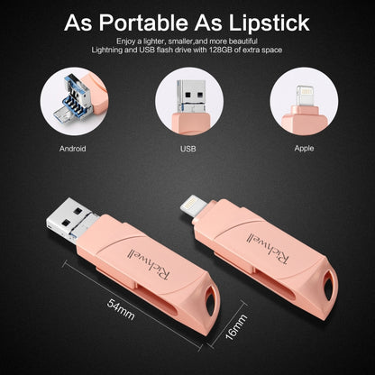 Richwell  DXZ128 USB Flash Disk 128G 3 in 1 Micro USB + 8 Pin + USB 3.0 Compatible IPhone & IOS(Rose Gold) - U Disk & Card Reader by Richwell | Online Shopping UK | buy2fix