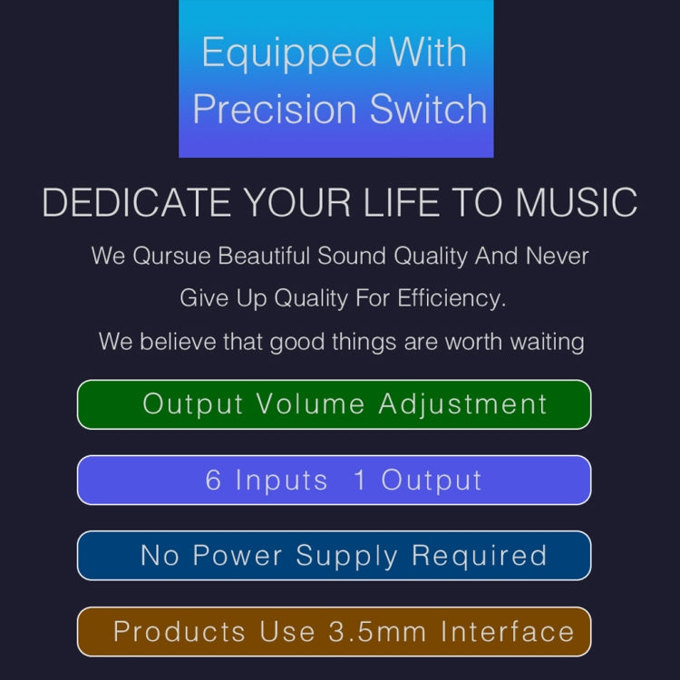 B017 6 Input 1 Output Audio Signal Selection Switcher Output Volume Adjustment Control 3.5mm Interface - Consumer Electronics by buy2fix | Online Shopping UK | buy2fix