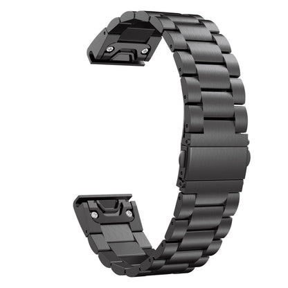 For Garmin Fenix 5 Three-Bead Stainless Steel Metal Watch Band, Size:22MM(Black) - Smart Wear by buy2fix | Online Shopping UK | buy2fix