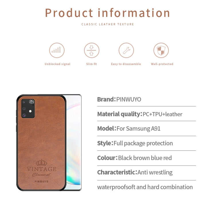 For Galaxy A91 / S10 Lite PINWUYO Pin Rui Series Classical Leather Texture PC + TPU Waterproof  Anti-fall All-inclusive Protective Case Shell(Blue) - Galaxy Phone Cases by PINWUYO | Online Shopping UK | buy2fix