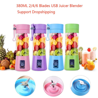 USB Rechargeable Electric Automatic Vegetable Fruit Citrus Orange Juice Maker Cup Mixer Bottle (380ML)(4 Blades Blue) - Home & Garden by buy2fix | Online Shopping UK | buy2fix