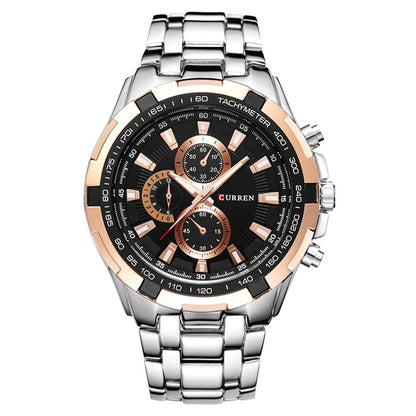 CURREN 8023 Men Stainless Steel Analog Sport Quartz Watch(Silver case gold ring black face) - Metal Strap Watches by CURREN | Online Shopping UK | buy2fix