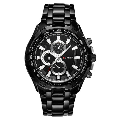 CURREN 8023 Men Stainless Steel Analog Sport Quartz Watch(Black case black face) - Metal Strap Watches by CURREN | Online Shopping UK | buy2fix