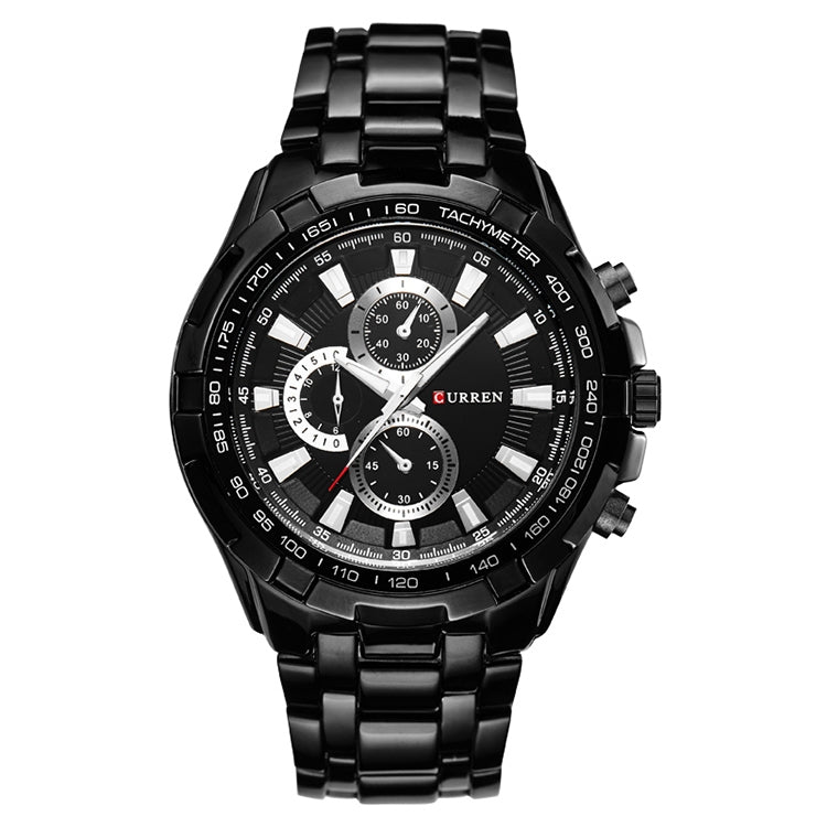 CURREN 8023 Men Stainless Steel Analog Sport Quartz Watch(Black case black face) - Metal Strap Watches by CURREN | Online Shopping UK | buy2fix