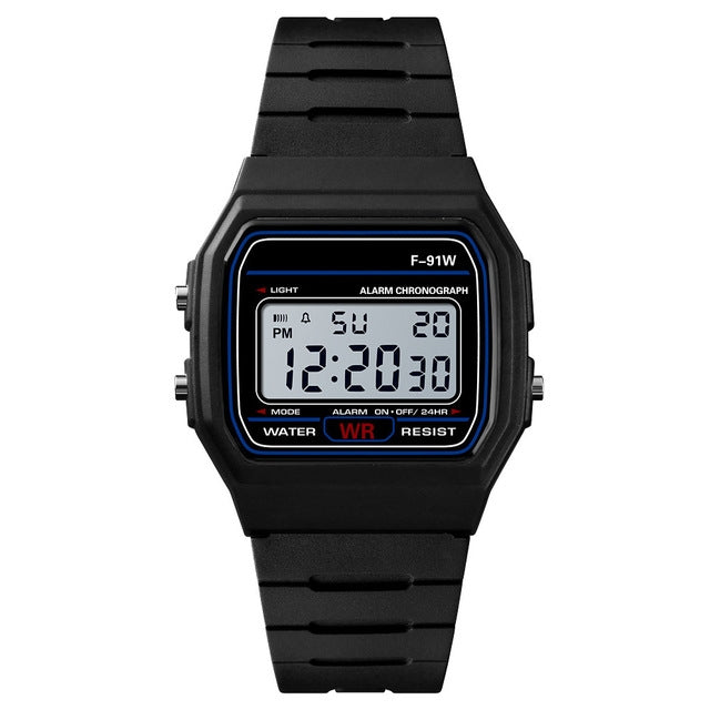 F-91W Analog Digital Motion LED Silicone Strap Multifunction Electronic Watch(Black) - Silicone Strap Watches by HONHX | Online Shopping UK | buy2fix