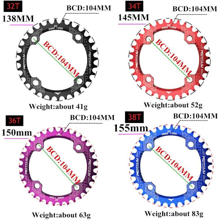 MOTSUV Narrow Wide Chainring MTB  Bicycle 104BCD Tooth Plate Parts(Purple) - Outdoor & Sports by MOTSUV | Online Shopping UK | buy2fix