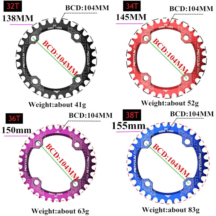 MOTSUV Narrow Wide Chainring MTB  Bicycle 104BCD Tooth Plate Parts(Purple) - Bicycle Brake Parts by MOTSUV | Online Shopping UK | buy2fix