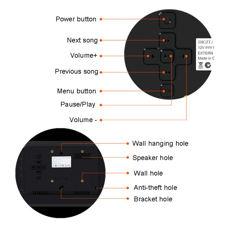 DPF-1201 12 inch 1280x800 Resolution Wall Mounted Advertising Machine LCD Electronic Photo Frame, Plug:EU Plug(Black) - Consumer Electronics by buy2fix | Online Shopping UK | buy2fix