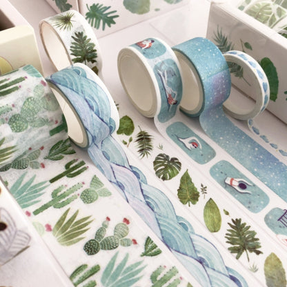 8 Roll / Box Paper Tape Basic Handbook Material Set Small Fresh Girl DIY Decorative Tape Antique Hand Account Sticker( Green) - Home & Garden by buy2fix | Online Shopping UK | buy2fix