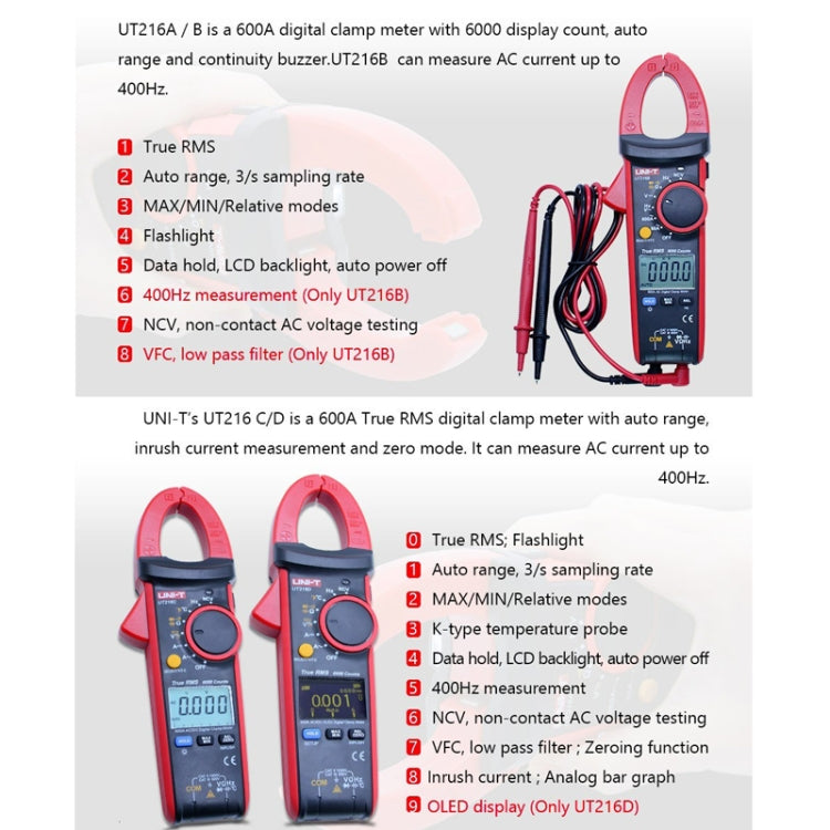 UNI-T UT216A 600A Digital Clamp Meter AC DC Voltage Detector - Digital Multimeter by UNI-T | Online Shopping UK | buy2fix