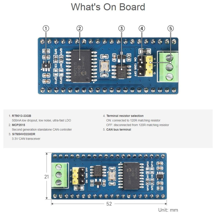 Waveshare For Raspberry Pi Pico CAN Bus Module (B),Enabling Long Range Communication Through SPI,23775 - Modules Expansions Accessories by Waveshare | Online Shopping UK | buy2fix