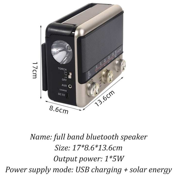 BAIJIALI EC-2110BTS Multifunctional Solar Radio Retro Full Band Card Radio(Brown) - Consumer Electronics by BAIJIALI | Online Shopping UK | buy2fix