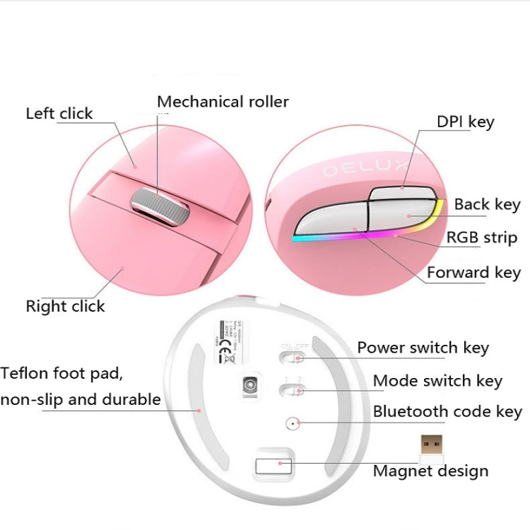 DELUX M618Mini Colorful Wireless Luminous Vertical Mouse Bluetooth Rechargeable Vertical Mouse(Color white) - Computer & Networking by DELUX | Online Shopping UK | buy2fix