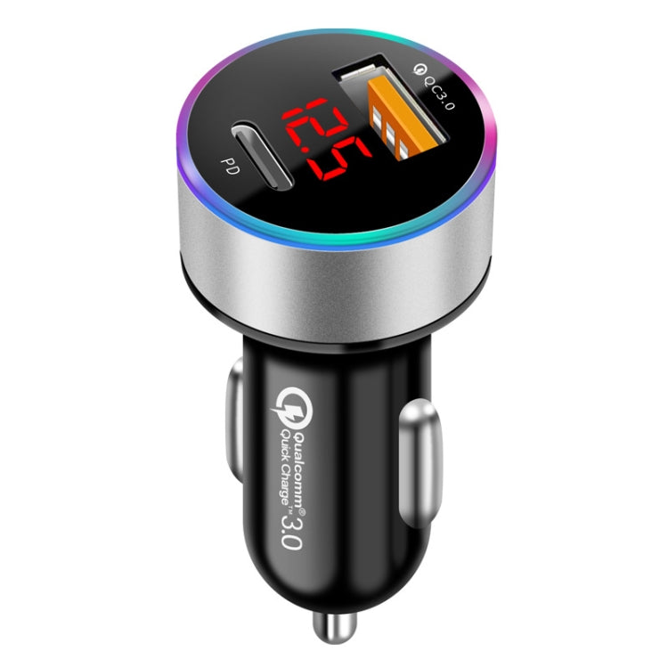Aluminum Alloy Digital Display PD+QC3.0 Car Charger Multifunctional Car Charger(Snowflake Silver) - In Car by buy2fix | Online Shopping UK | buy2fix