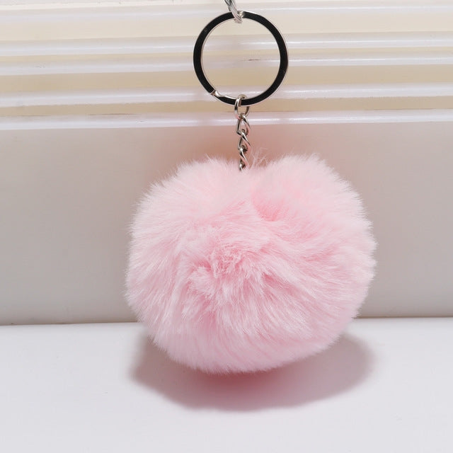 Simple Key Chain Fur Ball Pompon Keychain Pompom Artificial Rabbit Fur Animal Keychains for Woman Car Bag Key Rings(pink) - Key Rings by KOOROL | Online Shopping UK | buy2fix