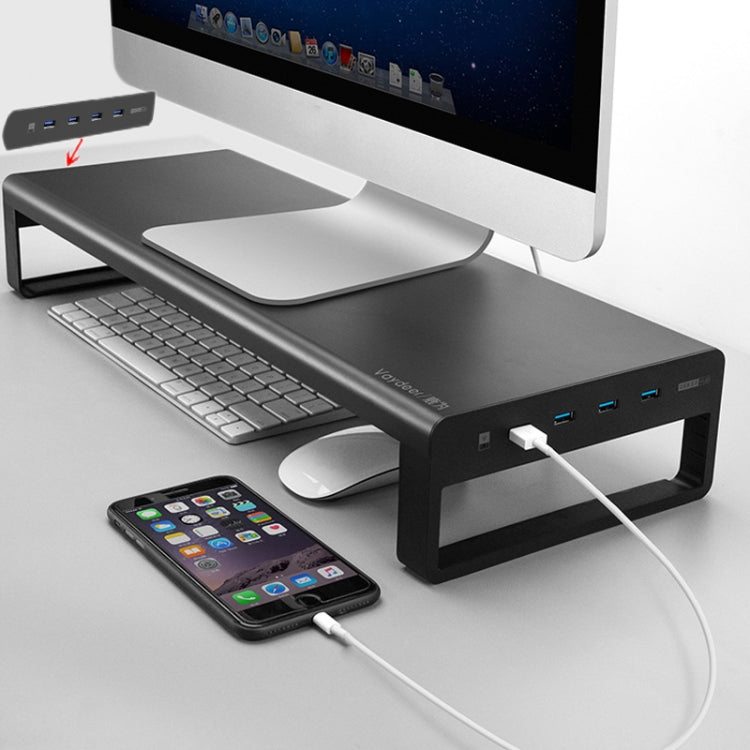 Vaydeer Metal Display Increase Rack Multifunctional Usb Wireless Laptop Screen Stand, Style:L-Top Configuration-Black(2xSplitter+8xUSB3.0) - Laptop Stand by Vaydeer | Online Shopping UK | buy2fix