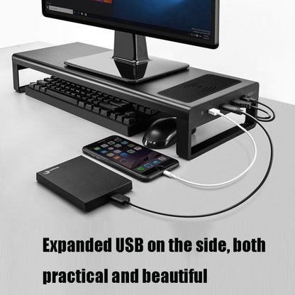 Vaydeer Metal Display Increase Rack Multifunctional Usb Wireless Laptop Screen Stand, Style:L-Fast Charge Double Layer-Black(Fast Charger+3xUSB) - Laptop Stand by Vaydeer | Online Shopping UK | buy2fix