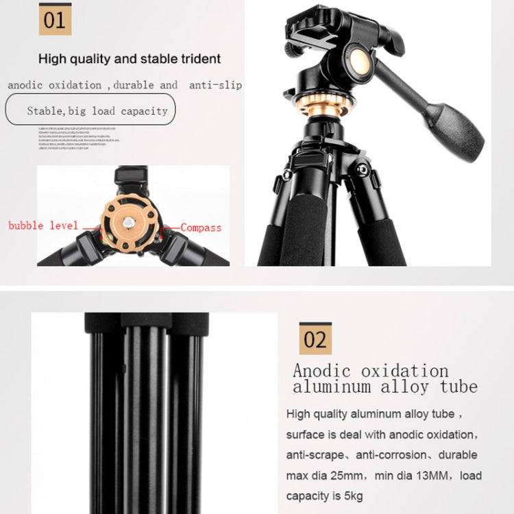 Q338 4-Section Folding Legs Live Broadcast Aluminum Alloy Tripod Mount With Three-dimensional Head - Camera Accessories by buy2fix | Online Shopping UK | buy2fix