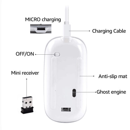 iMICE  E-1300 4 Keys 1600DPI Luminous Wireless Silent Desktop Notebook Mini Mouse, Style:Dual-modes Luminous Edition(Silver) - Wireless Mice by iMICE | Online Shopping UK | buy2fix