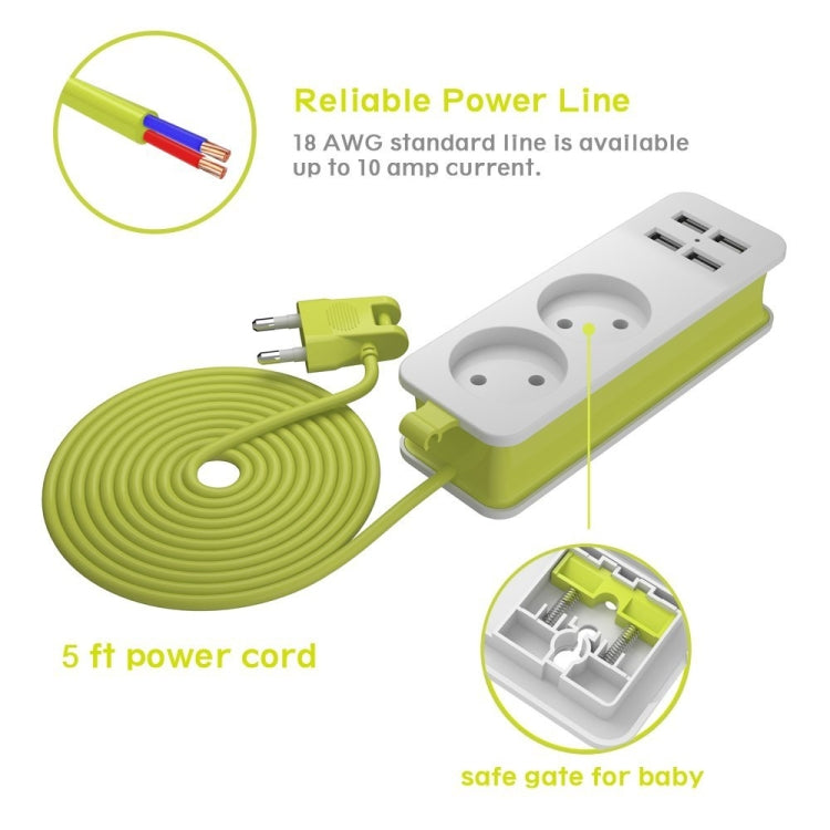 Power Strip 1/2 EU Plug 4 USB Port 1200W 250V 1.5m Cable Wall Portable Multiple Socket EU Plug Outlets(1 OUTLET 4USB) - Consumer Electronics by buy2fix | Online Shopping UK | buy2fix