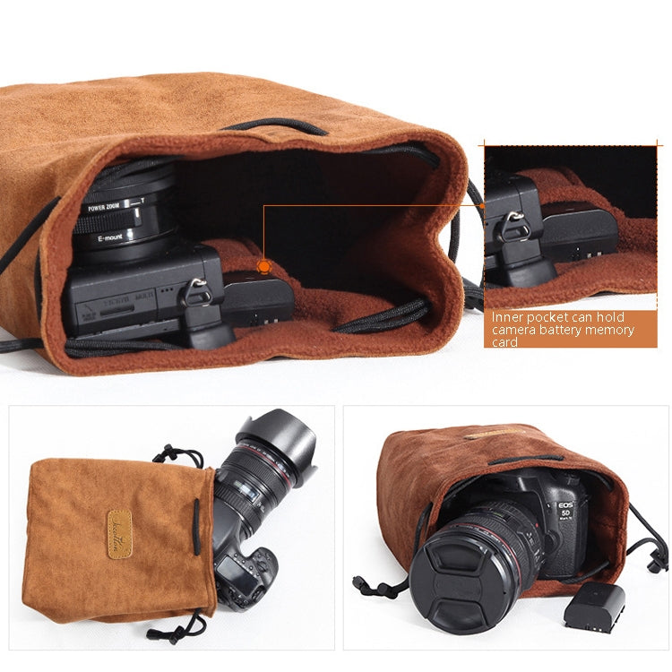 S.C.COTTON Liner Shockproof Digital Protection Portable SLR Lens Bag Micro Single Camera Bag Round Brown L - Camera Accessories by S.C.COTTON | Online Shopping UK | buy2fix