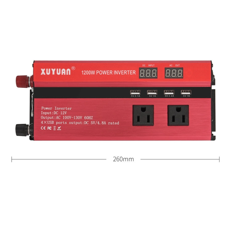 XUYUAN 1200W Car Inverter with Display Converter, US Plug, Specification: 12V to 110V -  by XUYUAN | Online Shopping UK | buy2fix