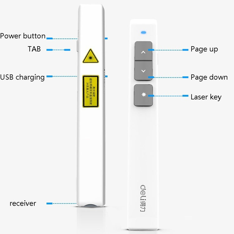 Deli 2.4GHz Laser Page Turning Pen Rechargeable Speech Projector Pen, Model: 2802L (White) -  by Deli | Online Shopping UK | buy2fix