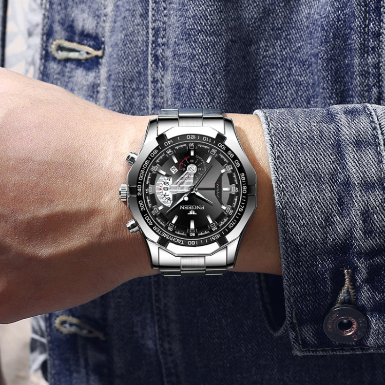 FNGEEN S001 Men Waterproof Watch Calendar Watch(Black Leather Black Steel Black Surface) - Alloy Watches by FNGEEN | Online Shopping UK | buy2fix