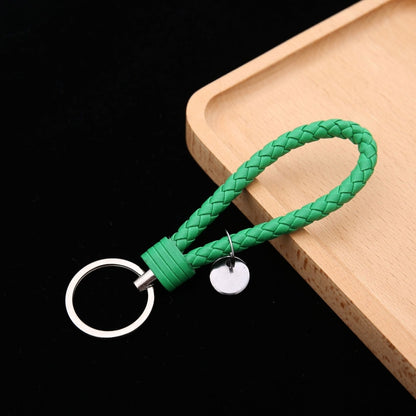 100 PCS Woven Leather Cord Keychain Car Pendant Leather Key Ring Baotou With Small Round Piece(Dark Dreen) - Key Rings by buy2fix | Online Shopping UK | buy2fix