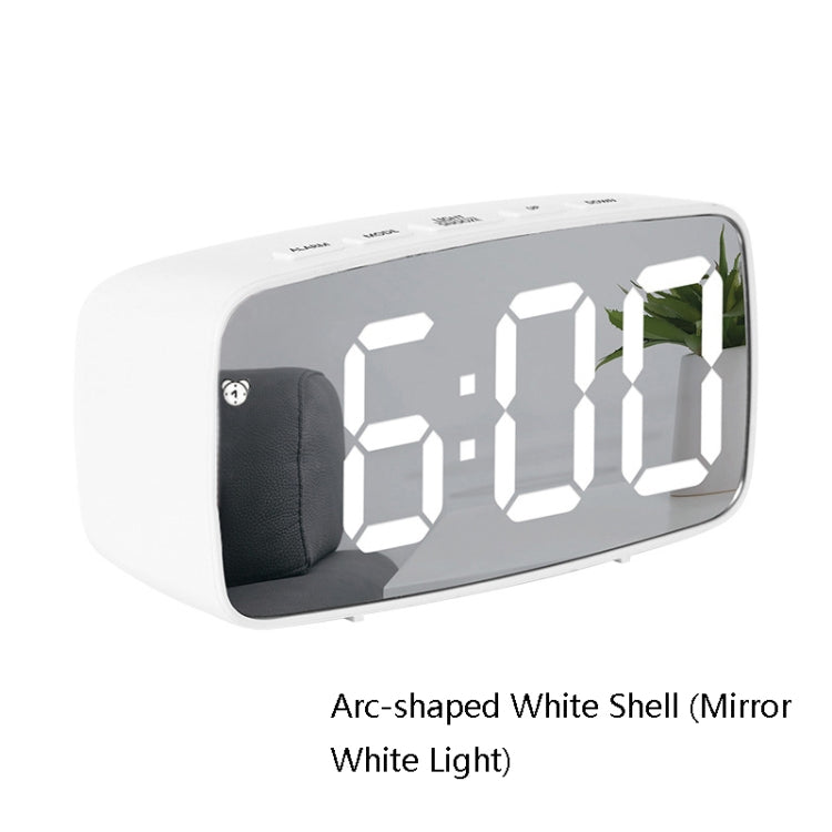 Mirror Bedside Alarm Clock Battery Plug-In Dual-Purpose LED Clock, Colour: Arc-shaped White Shell (Mirror White Light) - Alarm Clocks by buy2fix | Online Shopping UK | buy2fix