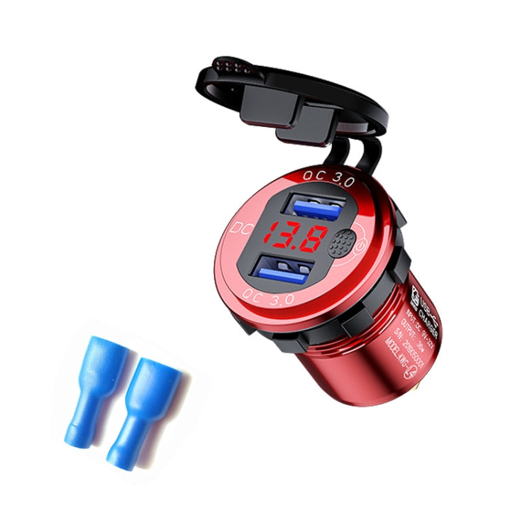 Aluminum Alloy Double QC3.0 Fast Charge With Button Switch Car USB Charger Waterproof Car Charger Specification: Red Shell Red Light With Terminal - In Car by buy2fix | Online Shopping UK | buy2fix