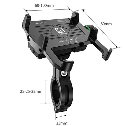 Kewig M6-S 12V Motorcycle Waterproof Aluminum Alloy Mobile Phone Bracket With QC3.0 Fast Charging(Black) - Holder by Kewig | Online Shopping UK | buy2fix