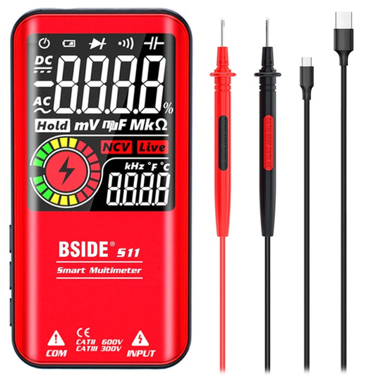 BSIDE Digital Multimeter 9999 Counts LCD Color Display DC AC Voltage Capacitance Diode Meter, Specification: S11 Recharge Version (Red) - Digital Multimeter by BSIDE | Online Shopping UK | buy2fix