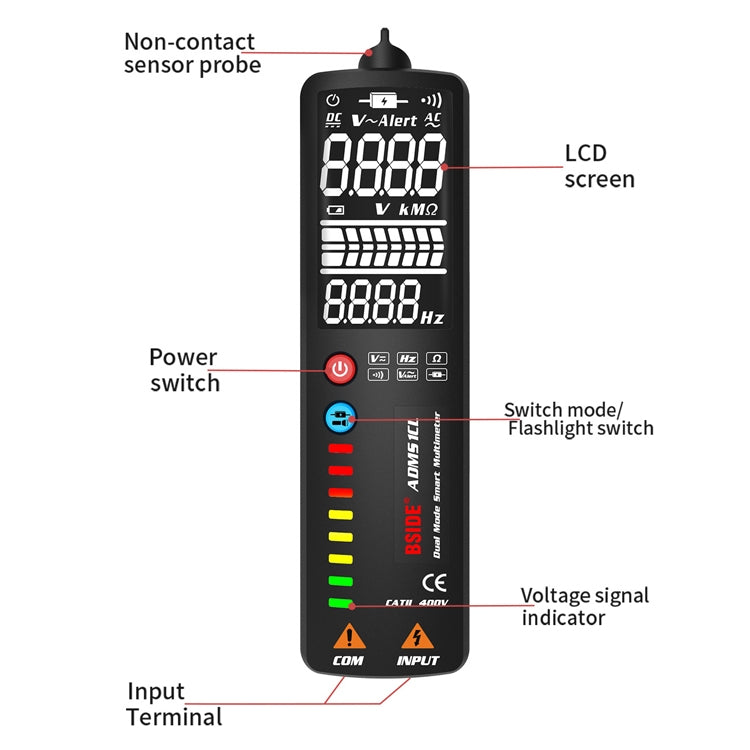 BSIDE Dual-Mode Smart Large-Screen Display Multimeter Electric Pen Portable Voltage Detector, Specification: ADMS1CL - Digital Multimeter by BSIDE | Online Shopping UK | buy2fix