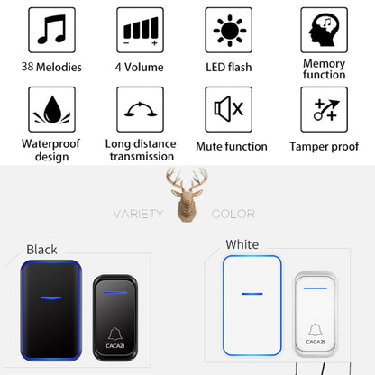 CACAZI Home Smart Digital Wireless Doorbell Remote Electronic Doorbell Elderly Pager, Style: US Plug(Black) - Wireless Doorbell by CACAZI | Online Shopping UK | buy2fix