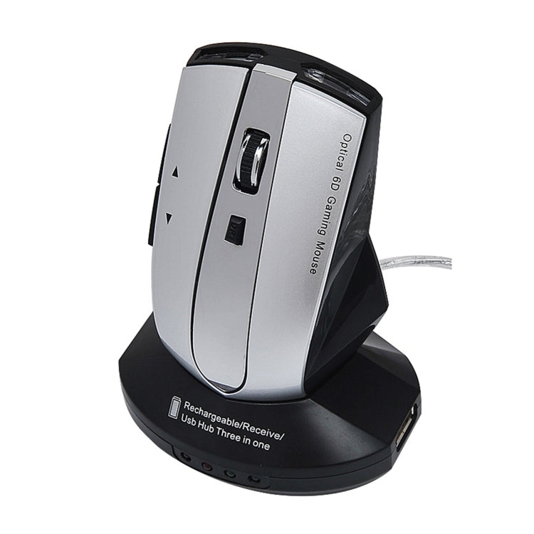 M-011G 2.4GHz 6 Keys Wireless Charging Mouse Office Game Mouse(Black + Silver) - Wireless Mice by buy2fix | Online Shopping UK | buy2fix