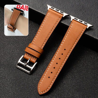 Cowhide Leather Strap Watch Band For Apple Watch Series 8&7 41mm / SE 2&6&SE&5&4 40mm / 3&2&1 38mm(Caramel Brown) - Watch Bands by buy2fix | Online Shopping UK | buy2fix