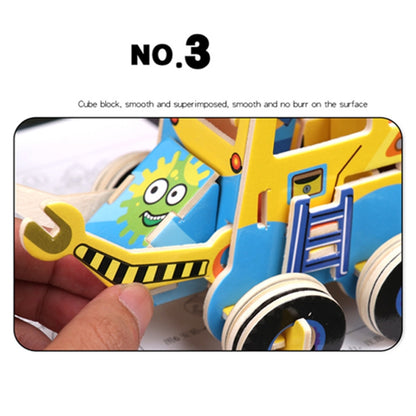 3 PCS 512 Children Wooden Assembled Car Engineering Vehicle Excavator Assembling Toy(Excavator) - Puzzle Toys by buy2fix | Online Shopping UK | buy2fix