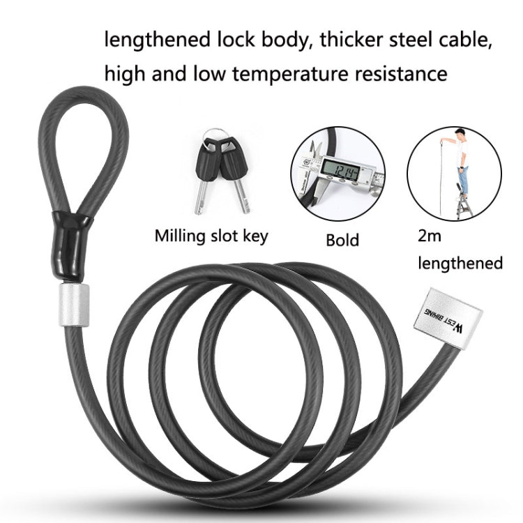 WEST BIKING YP0705066 Lengthen Steel Cable Lock Motorcycle Mountain Bike Bicycle Anti-Theft Lock(Cable Lock) - Bicycle Locks & Bicycle Pumps by WEST BIKING | Online Shopping UK | buy2fix