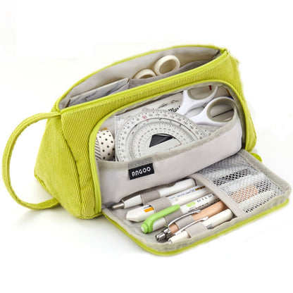 Angoo Student Large-Capacity Stationery Bag Portable Gift Cosmetic Bag(Grass Green  Corduroy) - Pen Holder by Angoo | Online Shopping UK | buy2fix