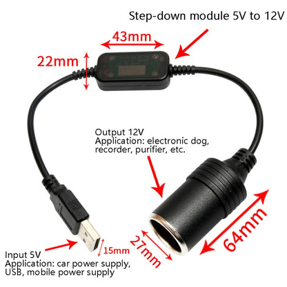 5V Turn 12V USB To Cigarette Lighter Socket Female Head Driving Recorder Mobile Power Cord, Specification: 2m - In Car by buy2fix | Online Shopping UK | buy2fix