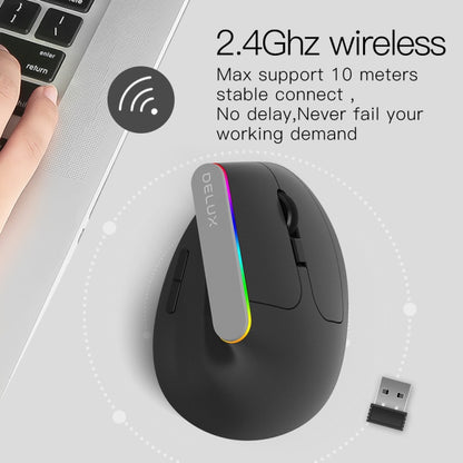 DELUX M618C 6 Keys 1600 DPI RGB Vertical Wireless Bluetooth Dual Mode Mouse(Black) - Wireless Mice by DELUX | Online Shopping UK | buy2fix