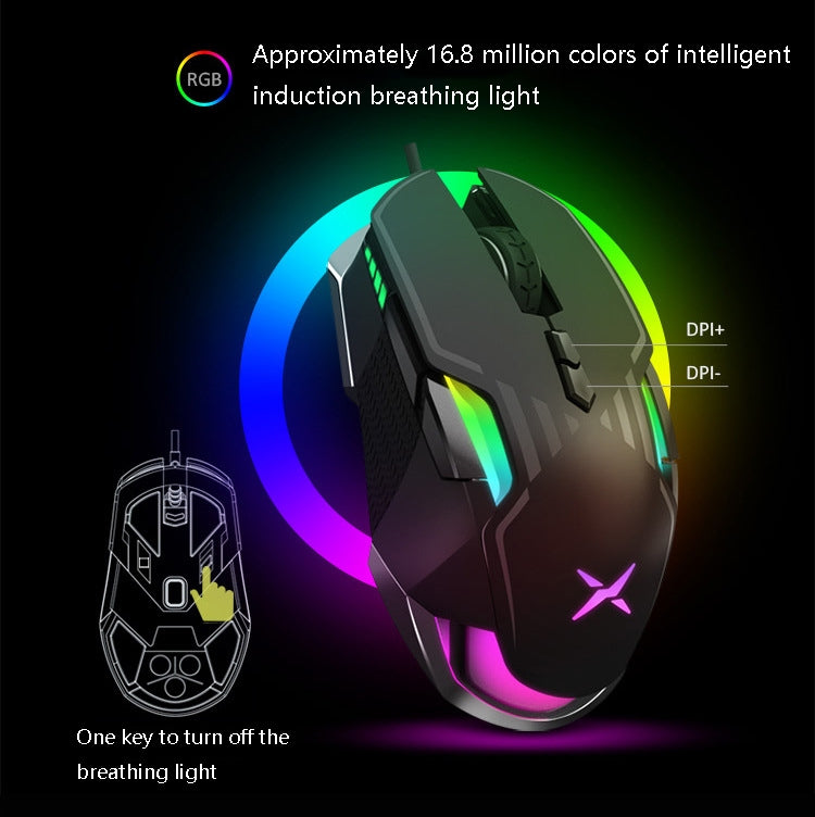 DELUX M628BU 9 Keys Ergonomic Left and Right Hand RGB Breathing Light Wired Mouse(Black) - Wired Mice by DELUX | Online Shopping UK | buy2fix