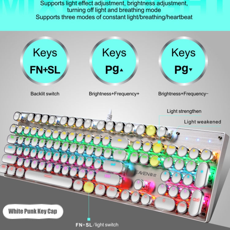 104 Keys Green Shaft RGB Luminous Keyboard Computer Game USB Wired Metal Mechanical Keyboard, Cabel Length:1.5m, Style: Double Imposition Version (White Blue) - Wired Keyboard by buy2fix | Online Shopping UK | buy2fix