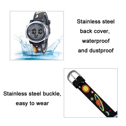 JNEW A380-86294 Children Waterproof Time Cognitive Cartoon Universe Colorful Backlight LED Electronic Watch( Black) - Cartoon Watches by JNEW | Online Shopping UK | buy2fix