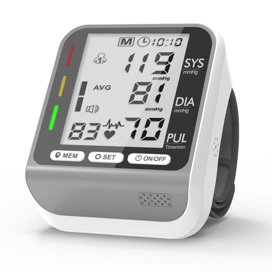 JZ-253A Automatic Electronic Sphygmomanometer Smart Wrist Type Indicator Blood Pressure Meter, Shape: No Voice Broadcast(Silver White) - Sphygmomanometer by buy2fix | Online Shopping UK | buy2fix