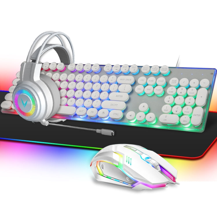 PANTSAN LD-145 4 in 1 Luminous Punk Gaming Keyboard + Mouse + Headphones + Mouse Pad Set(White) - Wired Keyboard by PANTSAN | Online Shopping UK | buy2fix