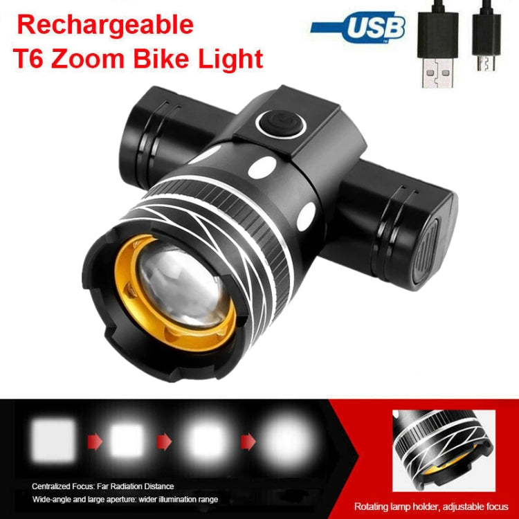 7602 LED USB Charging Telescopic Zoom Bicycle Front Light, Specification: Headlight + 056 Taillight - Headlights by buy2fix | Online Shopping UK | buy2fix